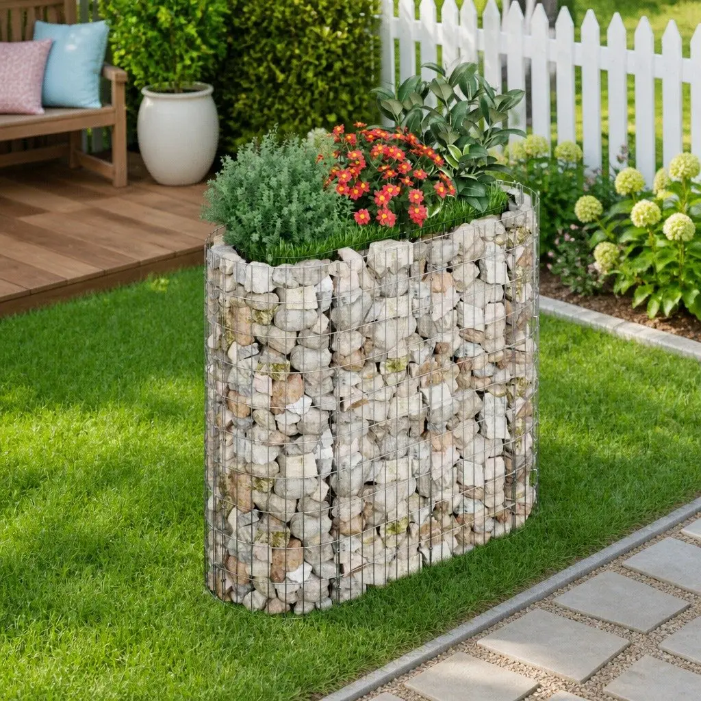 Gabion Raised Bed Planter Silver 120 x 50 x 100 cm Galvanised Iron Garden Border Flower Box