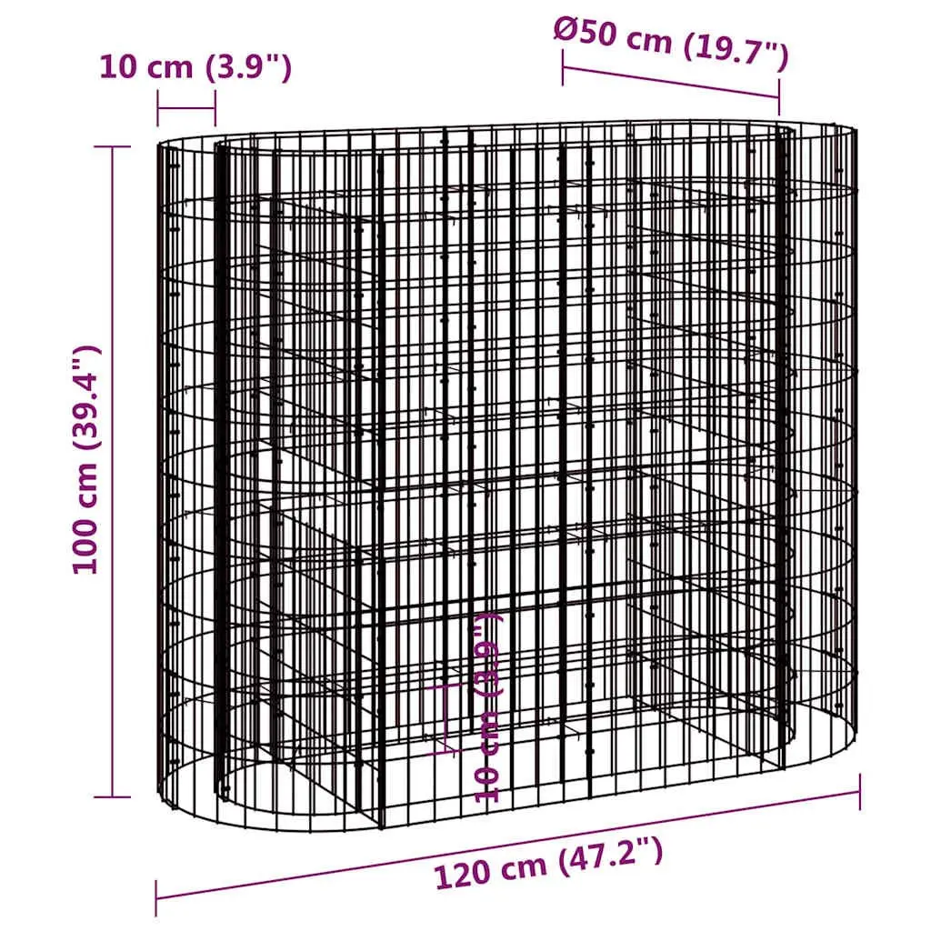Gabion Raised Bed Planter Silver 120 x 50 x 100 cm Galvanised Iron Garden Border Flower Box