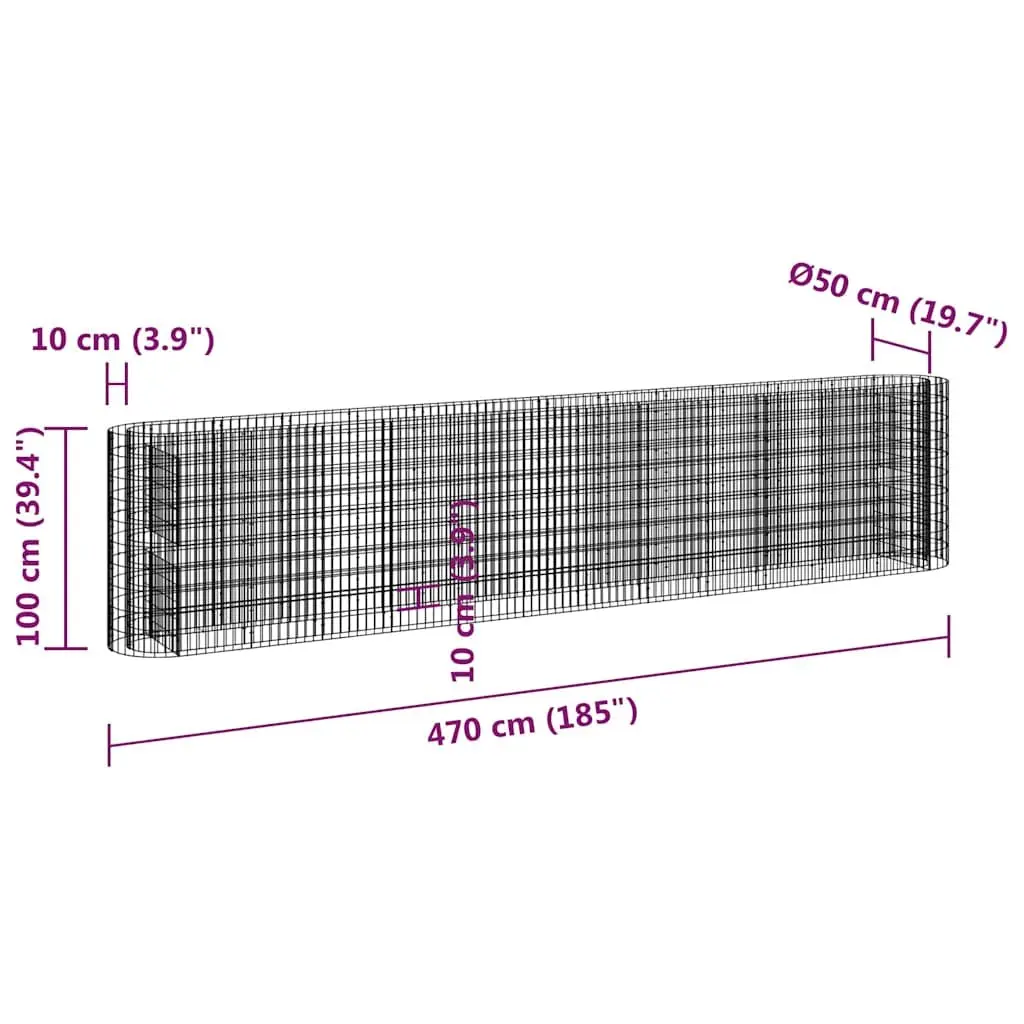Gabion Raised Garden Bed Planter Border 470x50x100cm Silver