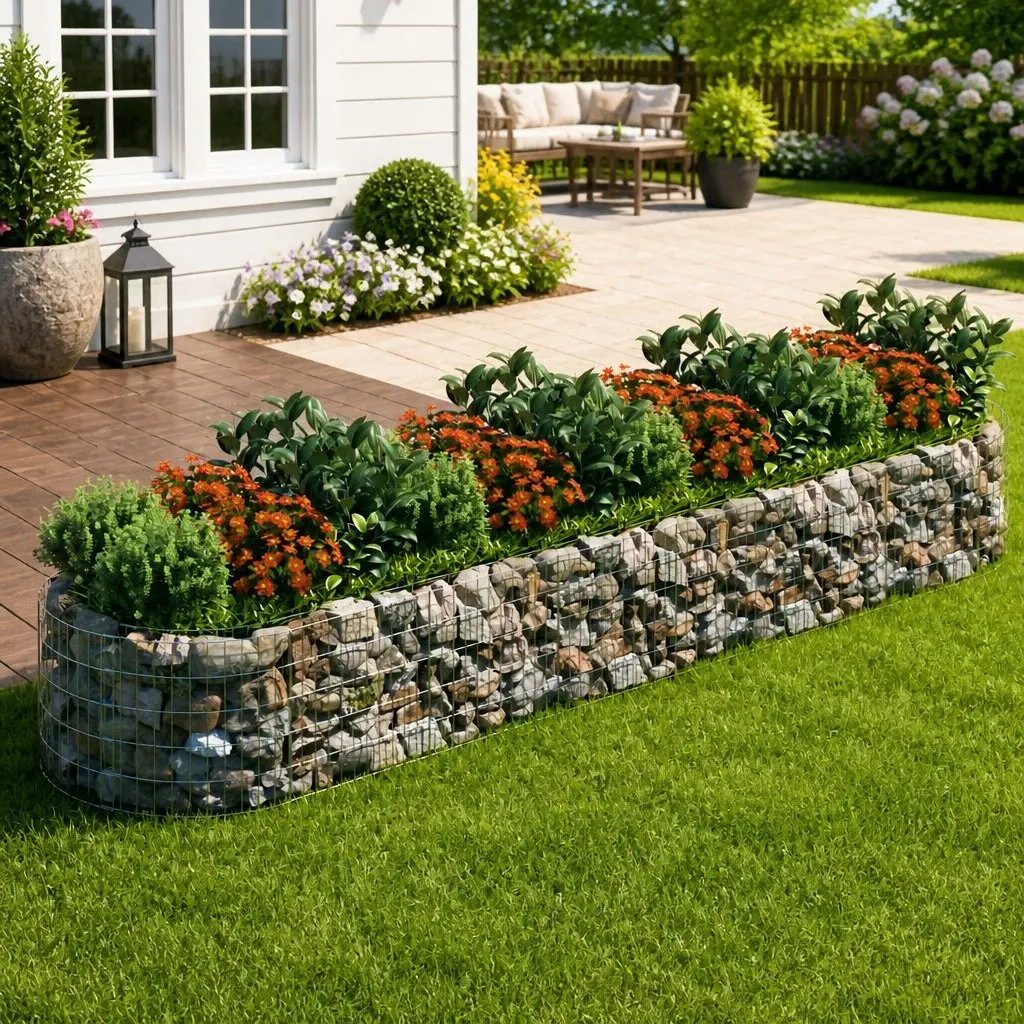 Gabion Raised Bed Garden Planter Flower Border 400x100x50cm Silver