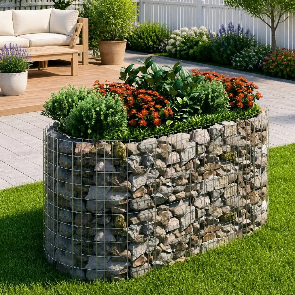 Gabion Raised Bed Garden Planter Galvanised Iron Flower Border 200x100x100cm Silver