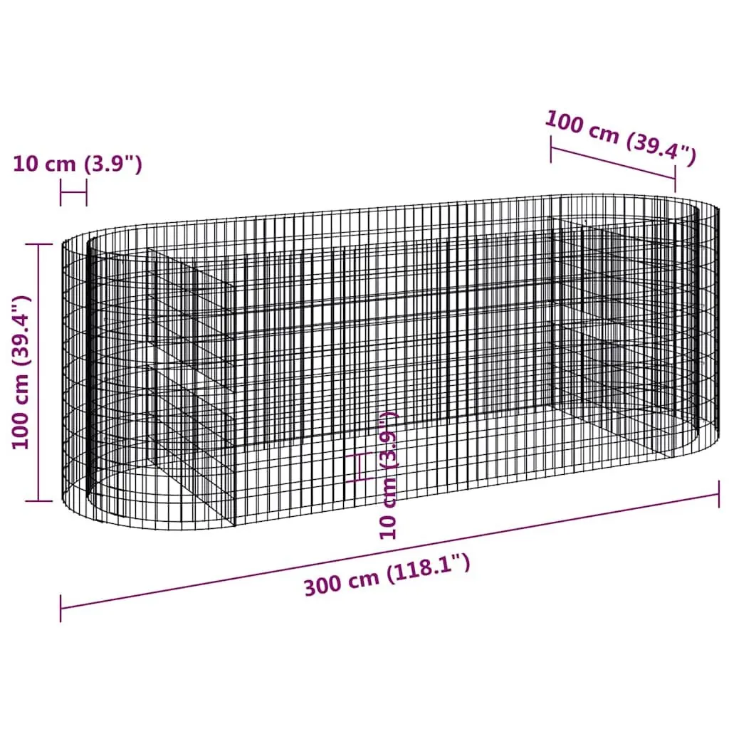 Galvanised Iron Gabion Raised Garden Bed Planter 300x100x100cm Silver