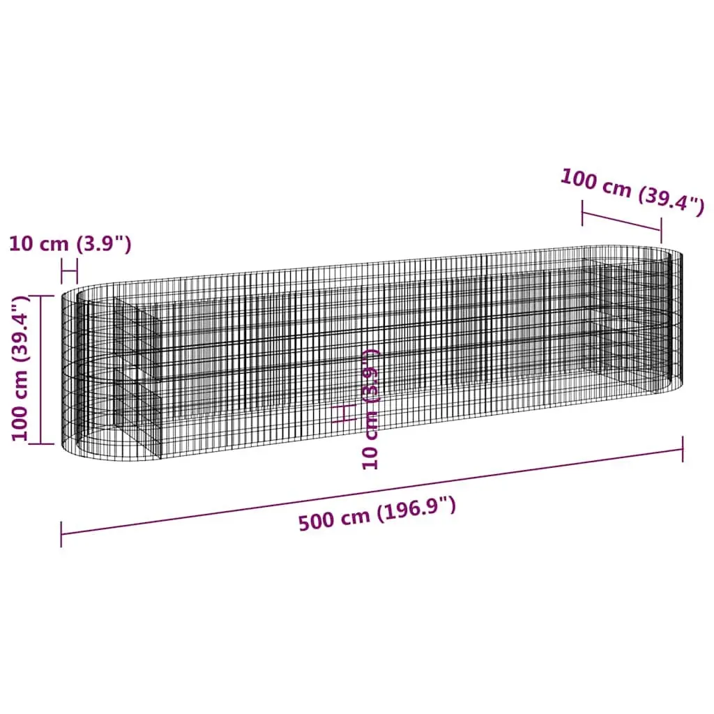 Gabion Raised Bed Planter Box Garden Border 500 x 100 x 100 cm Silver Galvanised Iron