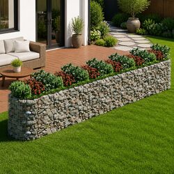 Gabion Raised Bed Planter Silver Galvanised Iron Garden Border Flower Box