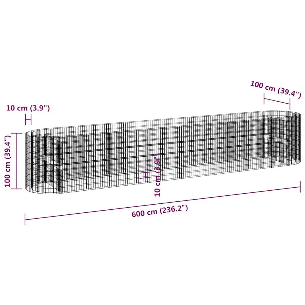 Gabion Raised Bed Planter Garden Border 600 x 100 x 100 cm Silver Galvanised Iron Flower Box