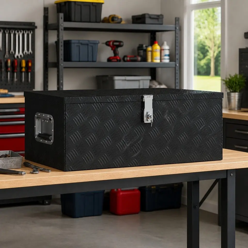 Storage Box Aluminium Tool Organiser Lockable 80 x 39 x 30 cm Black