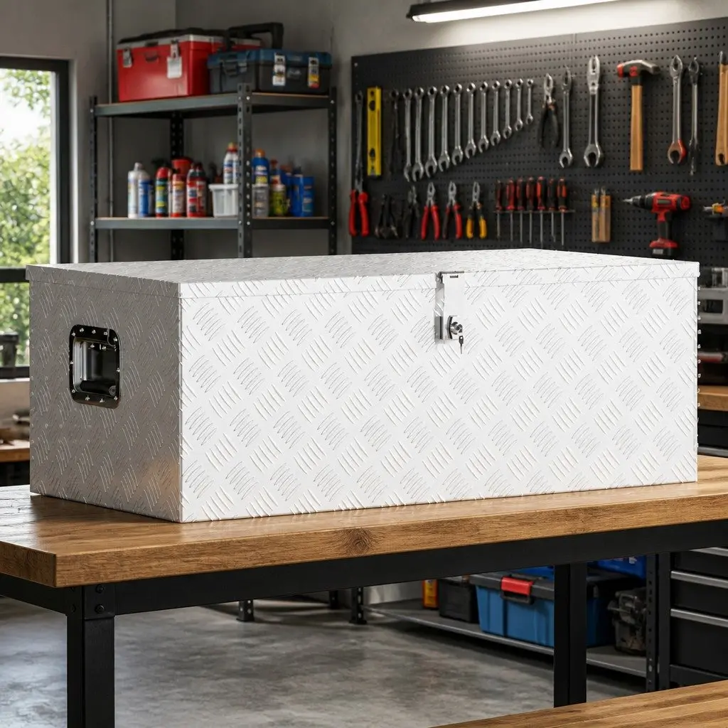 Aluminium Storage Box Tool Case 100x55x37cm Silver Lockable Portable Organiser