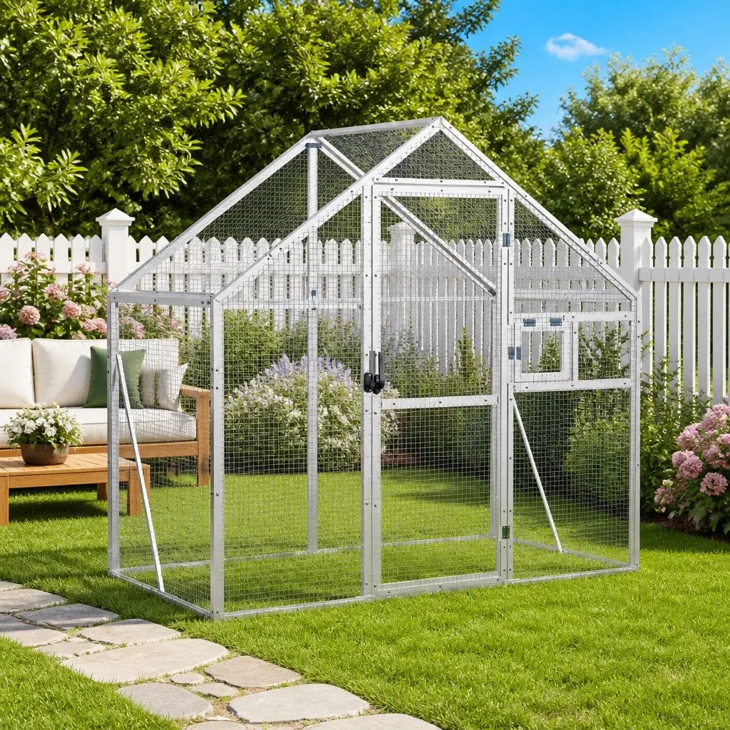 Bird Aviary for Parrots 179x100x185 cm Aluminium Frame Silver Wire Mesh Cage