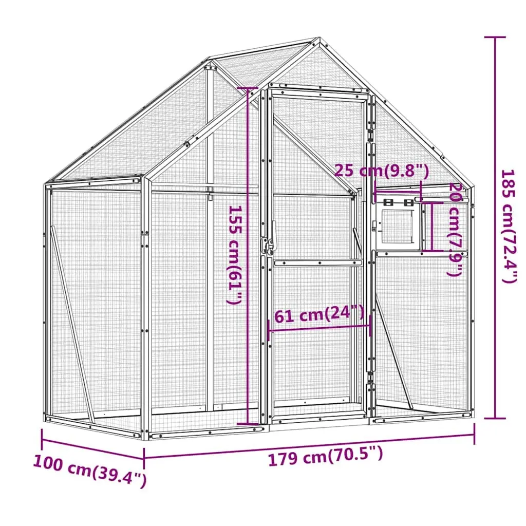 Bird Aviary for Parrots 179x100x185 cm Aluminium Frame Silver Wire Mesh Cage