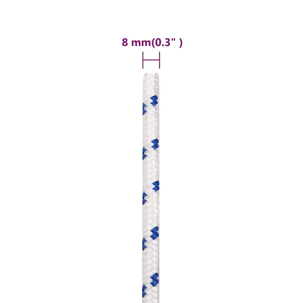 Boat Rope Polypropylene Braided 8mm 25m White Marine Sailing Dock Line