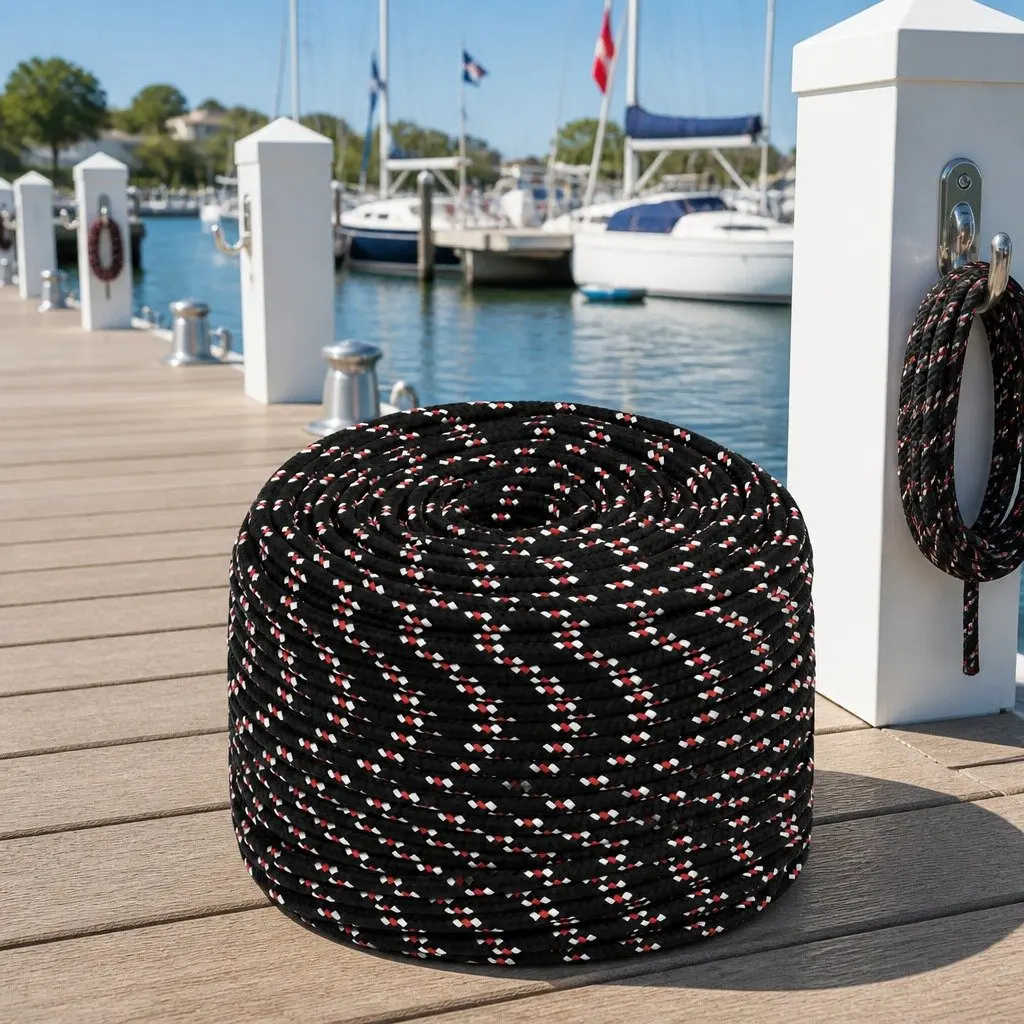 Marine Rope 6mm Black 25m Polypropylene Boat Dock Line Rigging