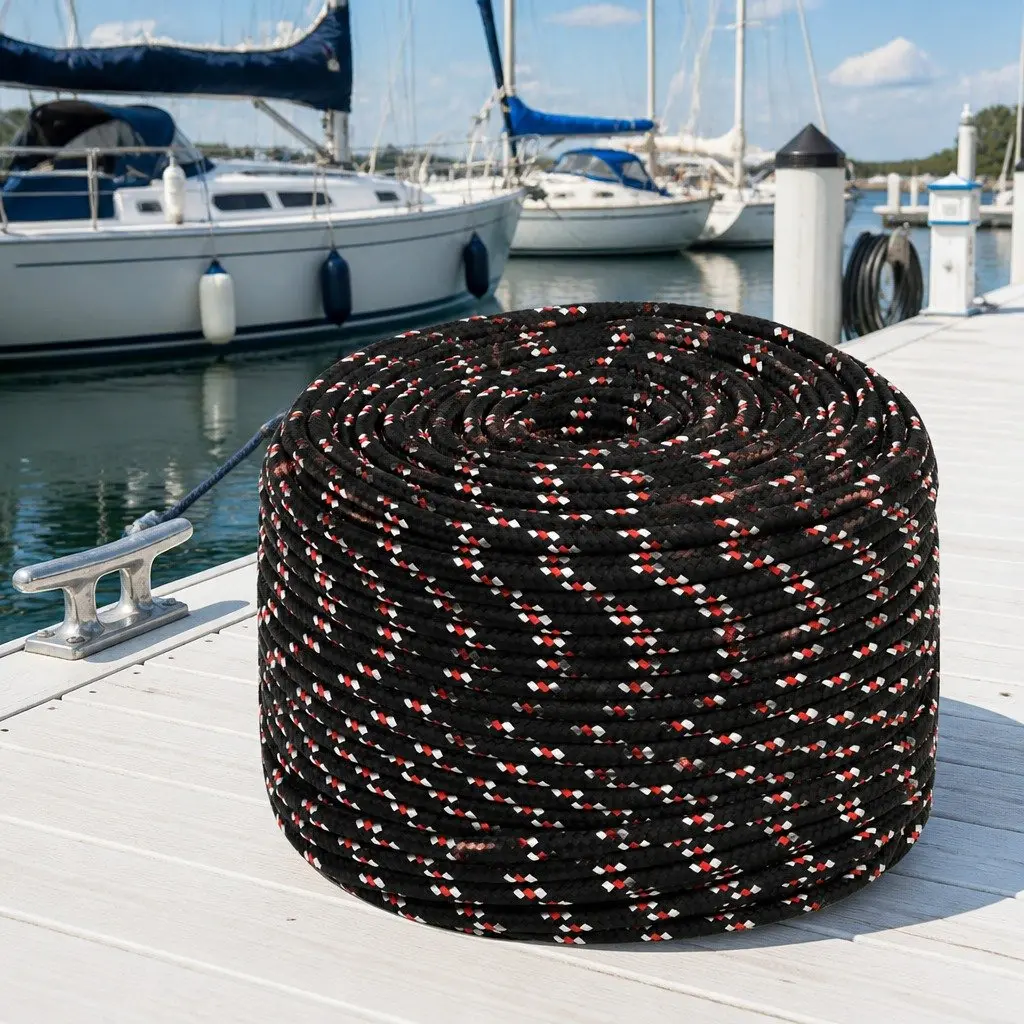 Marine Rope 6mm Black Polypropylene Braided Dock Line for Sailing Boating Yachting