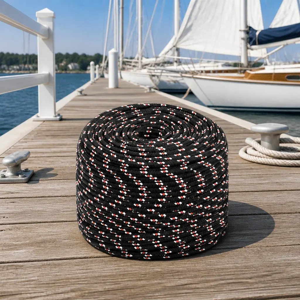 Boat Rope 8mm 25m Black Polypropylene Marine Sailing Rigging Dock Line