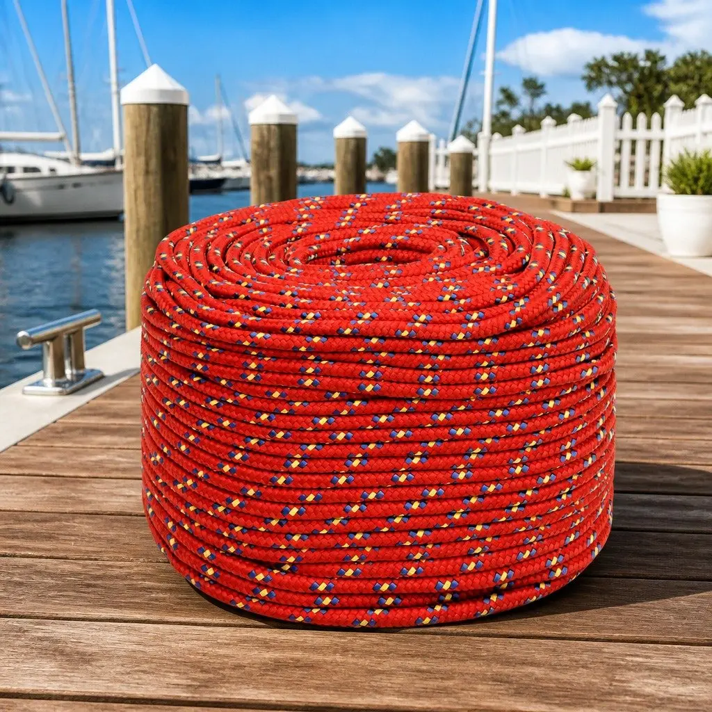 Boat Rope 8mm Red 50m Polypropylene Marine Dock Line