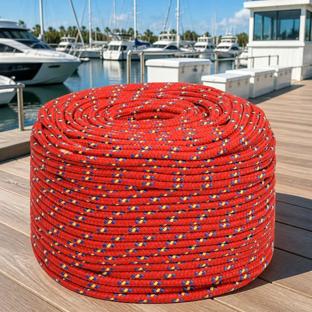 Braided Rope 10mm Red 100m Polypropylene Marine Dock Line Sailing Rigging