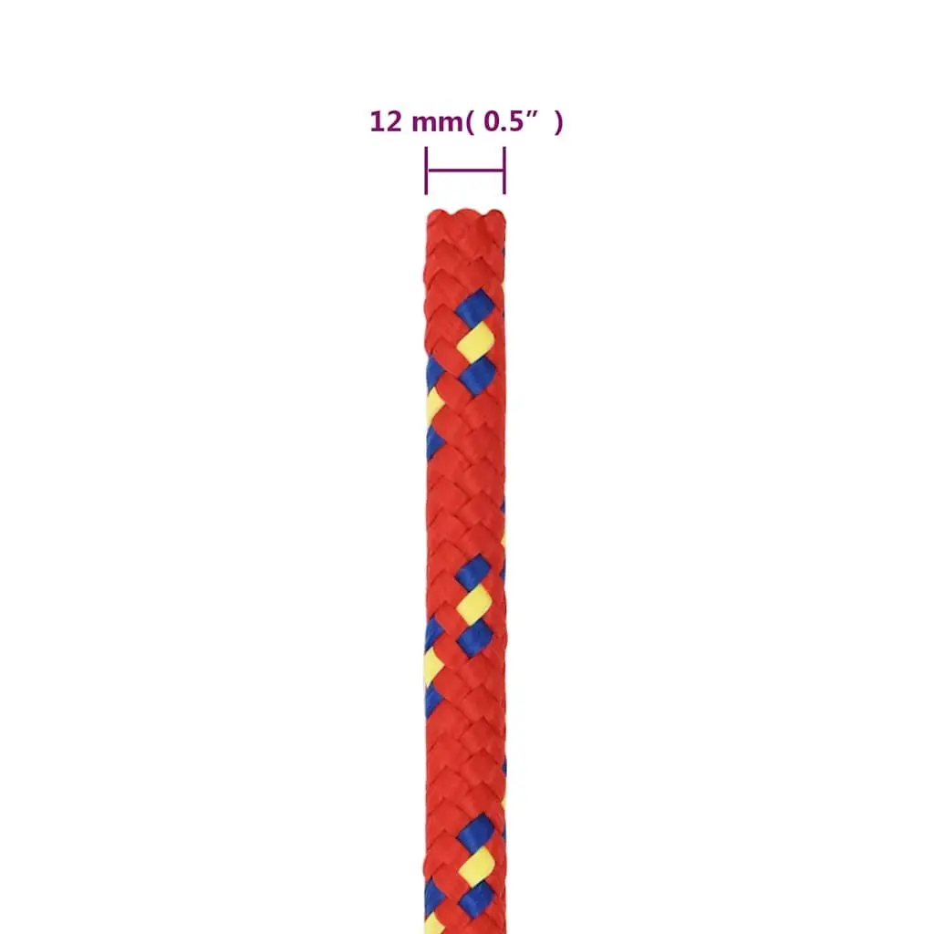 Marine Rope Red 12mm 100m Braided Polypropylene for Sailing Boating Rigging Dock Line