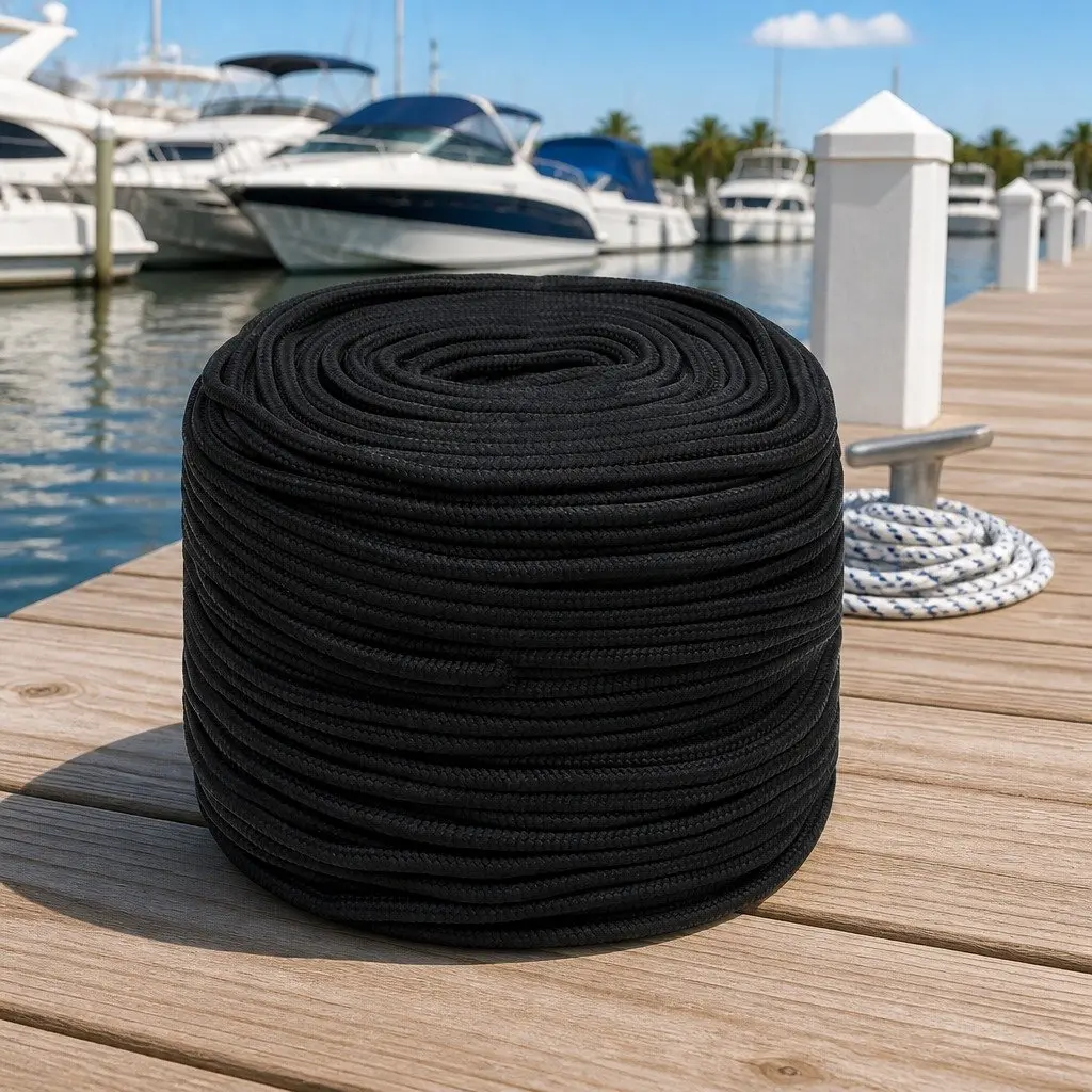 Boat Rope 50m 6mm Black Polypropylene Marine Sailing Dock Line Rigging Coil