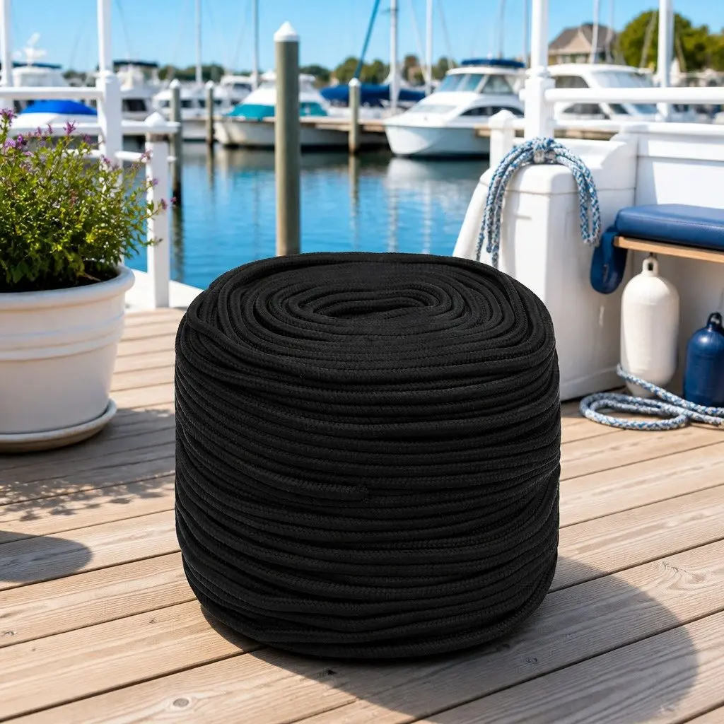 Boat Rope 8mm 25m Black Polypropylene Braided Marine Dock Line