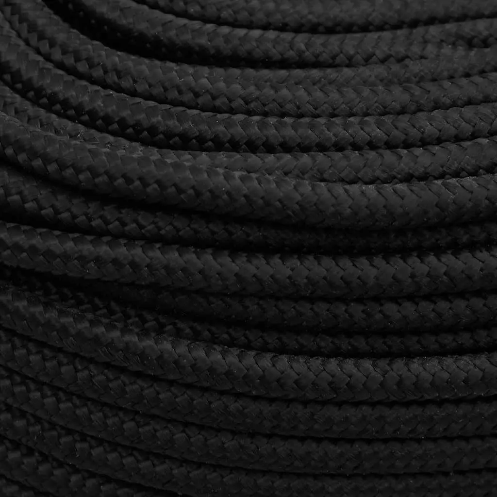 Boat Rope 8mm 25m Black Polypropylene Braided Marine Dock Line