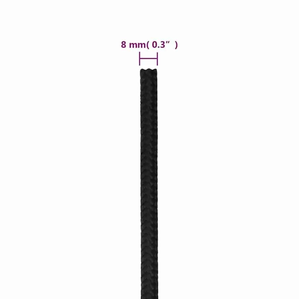 Boat Rope 8mm 25m Black Polypropylene Braided Marine Dock Line