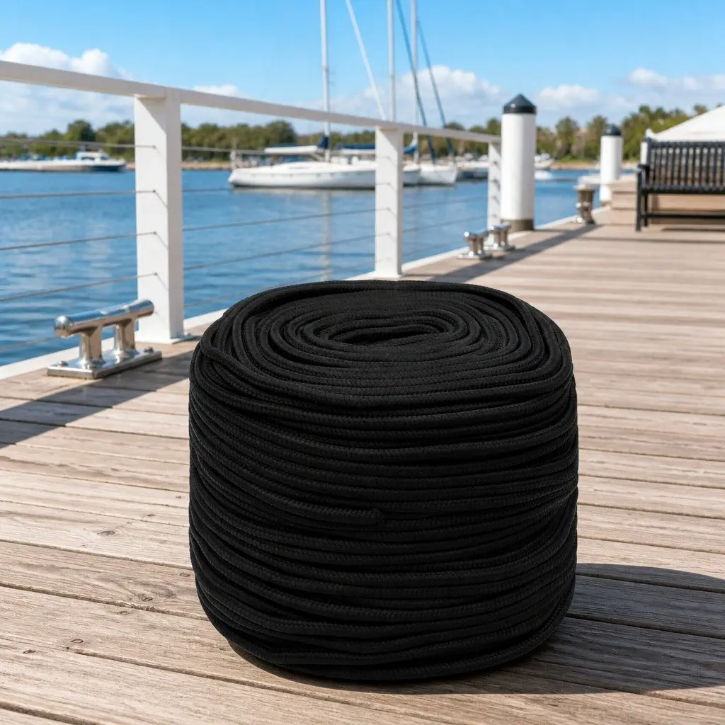Marine Rope 10mm 25m Black Polypropylene Braided Dock Line for Sailing Boating Yachting