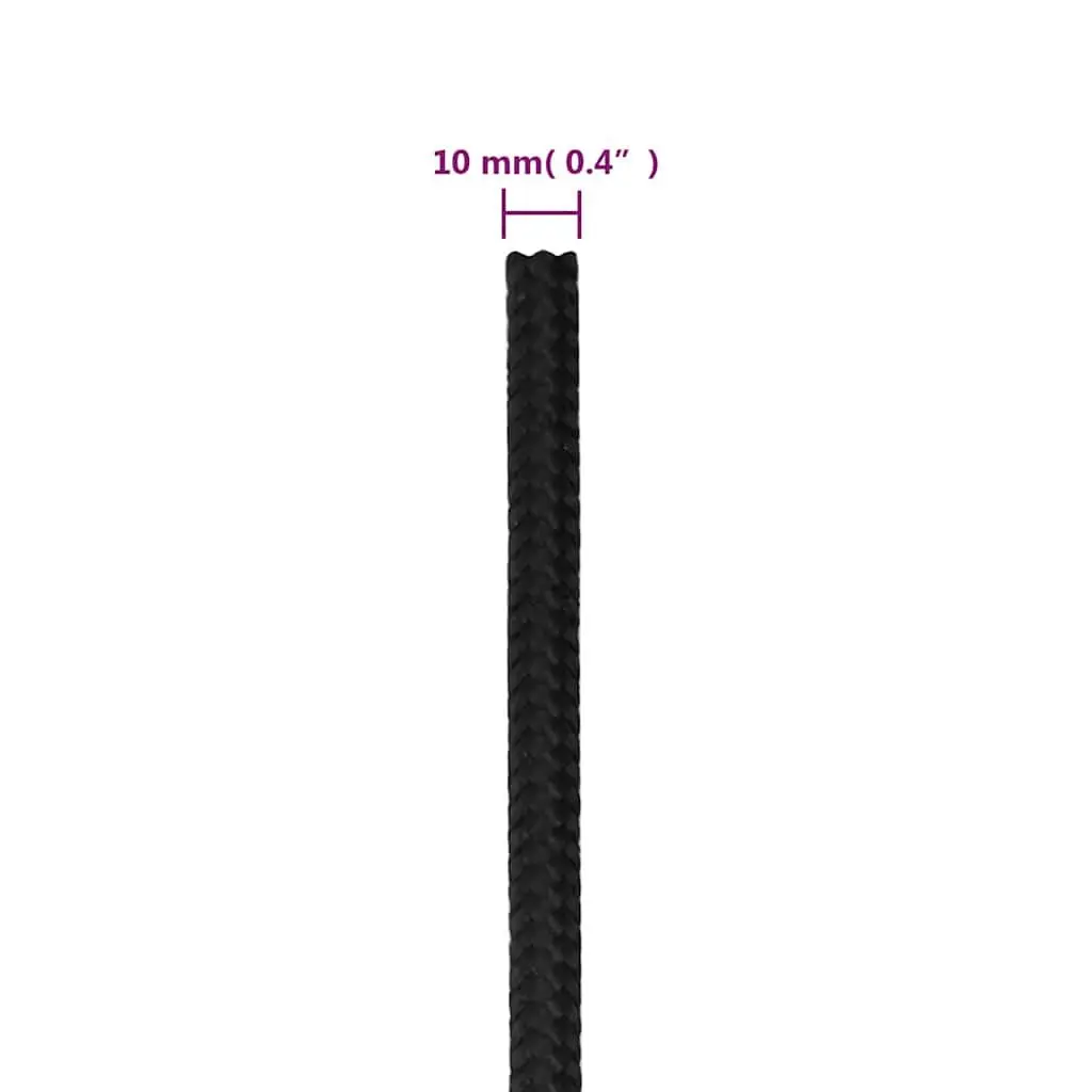 Marine Rope 10mm 25m Black Polypropylene Braided Dock Line for Sailing Boating Yachting
