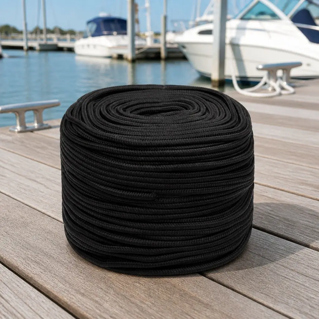 Boat Rope 10mm Black 50m Polypropylene Braided Marine Dock Line