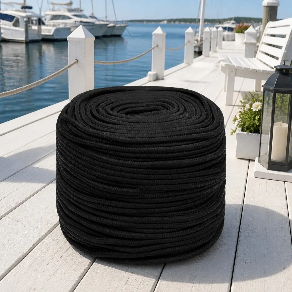 Braided Rope 10 mm Black Polypropylene for Boating Docking Rigging 100 m