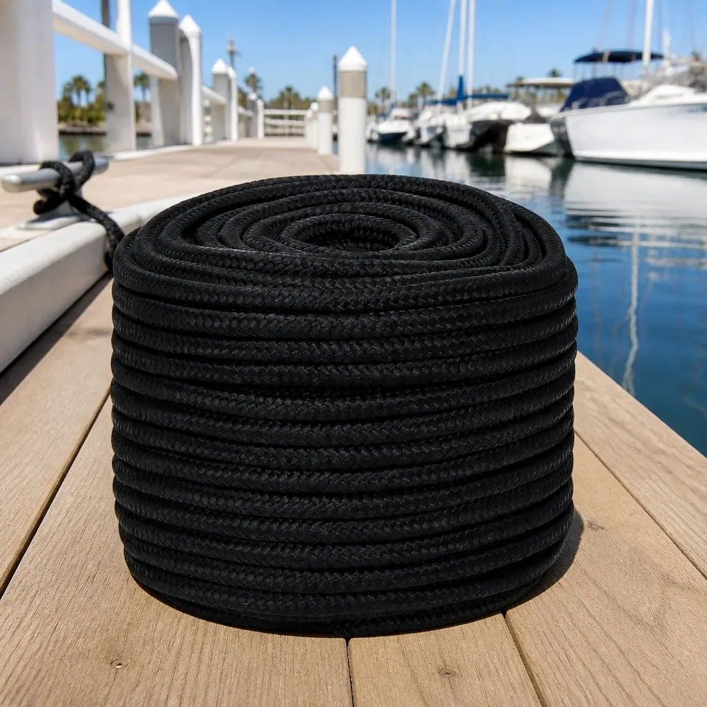 Black Polypropylene Boat Rope 12mm 25m Marine Sailing Braided Line