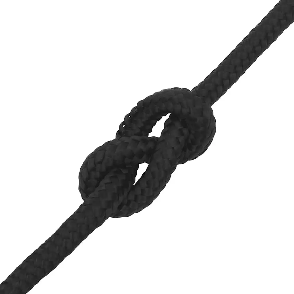 Black Polypropylene Boat Rope 12mm 25m Marine Sailing Braided Line