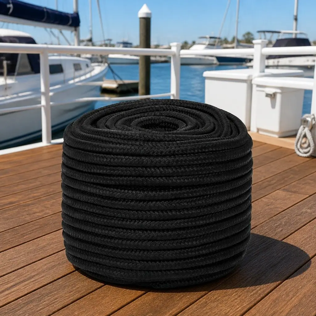 Braided Marine Rope 12mm 50m Black Polypropylene for Boating Docking Rigging Fishing