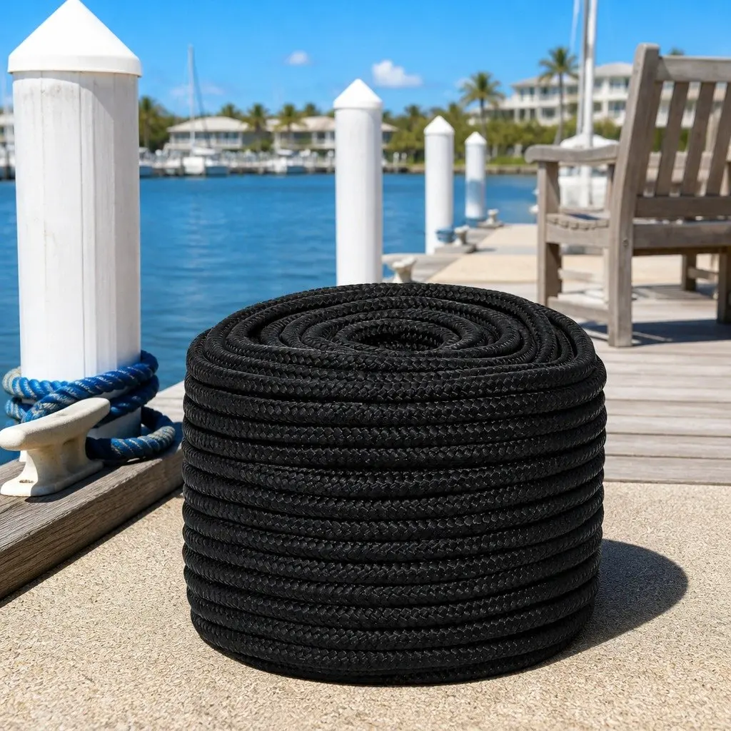 Marine Rope Black Polypropylene Braided Dock Line 12mm 100m