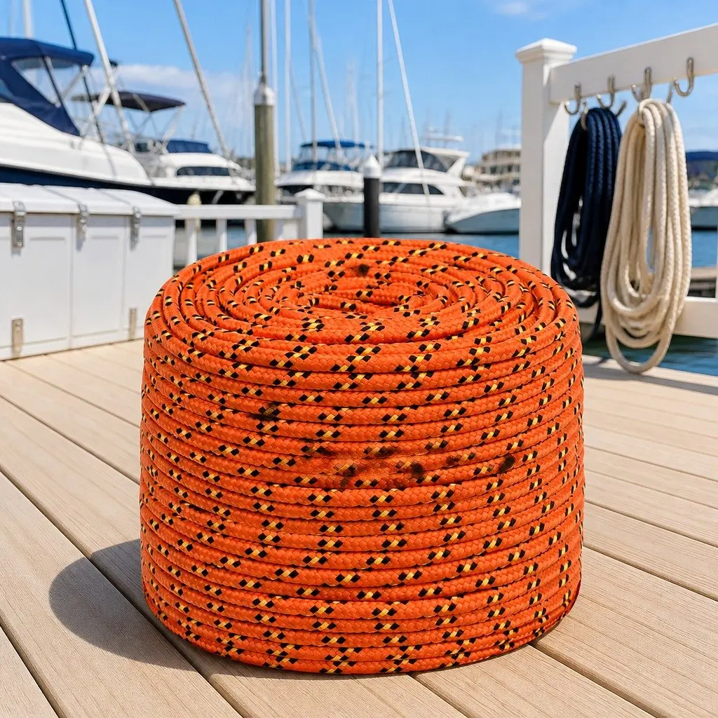 Marine Rope 50m Orange 6mm Braided Polypropylene for Dock Lines Sailing Boating Yachting