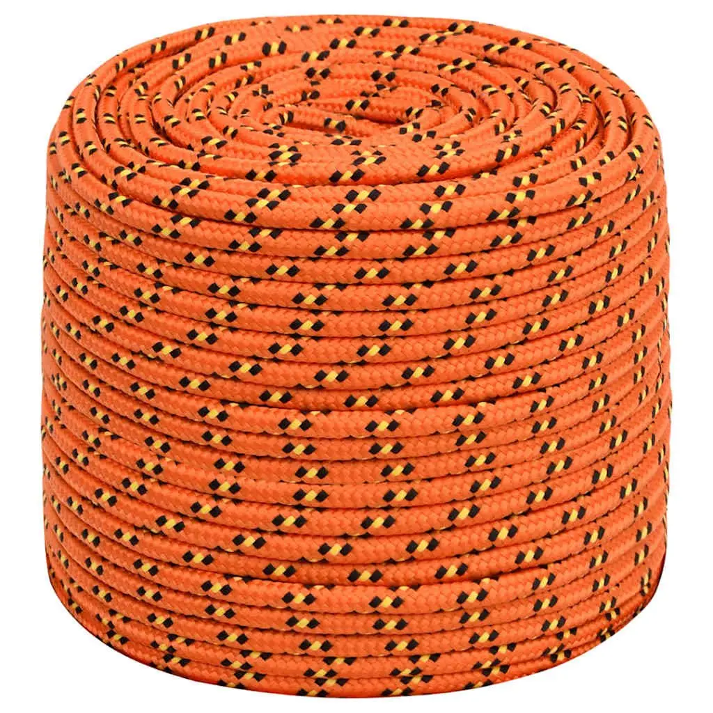 Marine Rope 50m Orange 6mm Braided Polypropylene for Dock Lines Sailing Boating Yachting