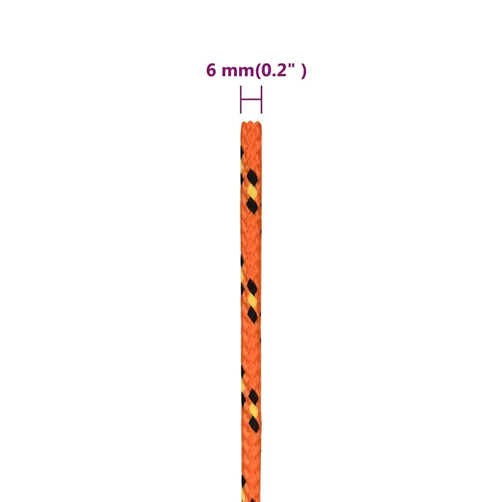 Marine Rope 50m Orange 6mm Braided Polypropylene for Dock Lines Sailing Boating Yachting