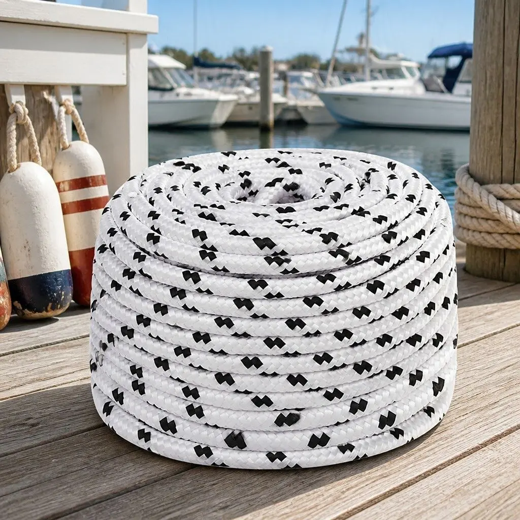 Braided Boat Rope White 8mm x 100m Polyester Marine Rigging Line Cable