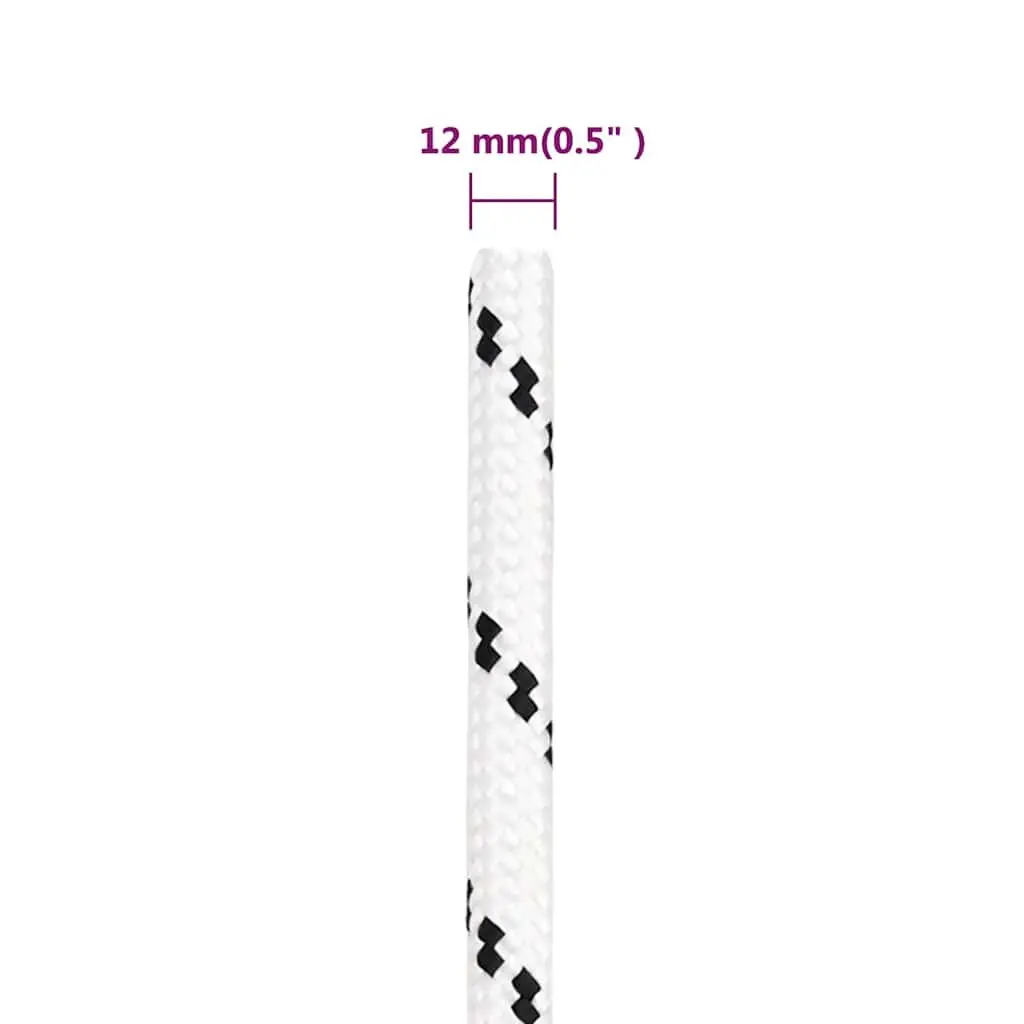 Braided Rope Marine Rigging Line 12mm x 100m White Polyester