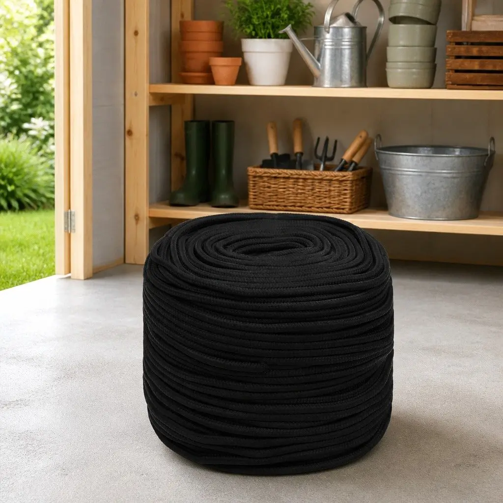 Black 6mm Braided Polyester Work Rope 50m