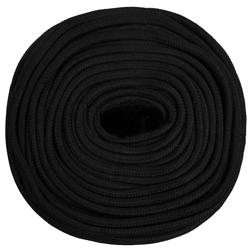 Braided Work Rope General Purpose 8mm 50m Black Polyester Cord