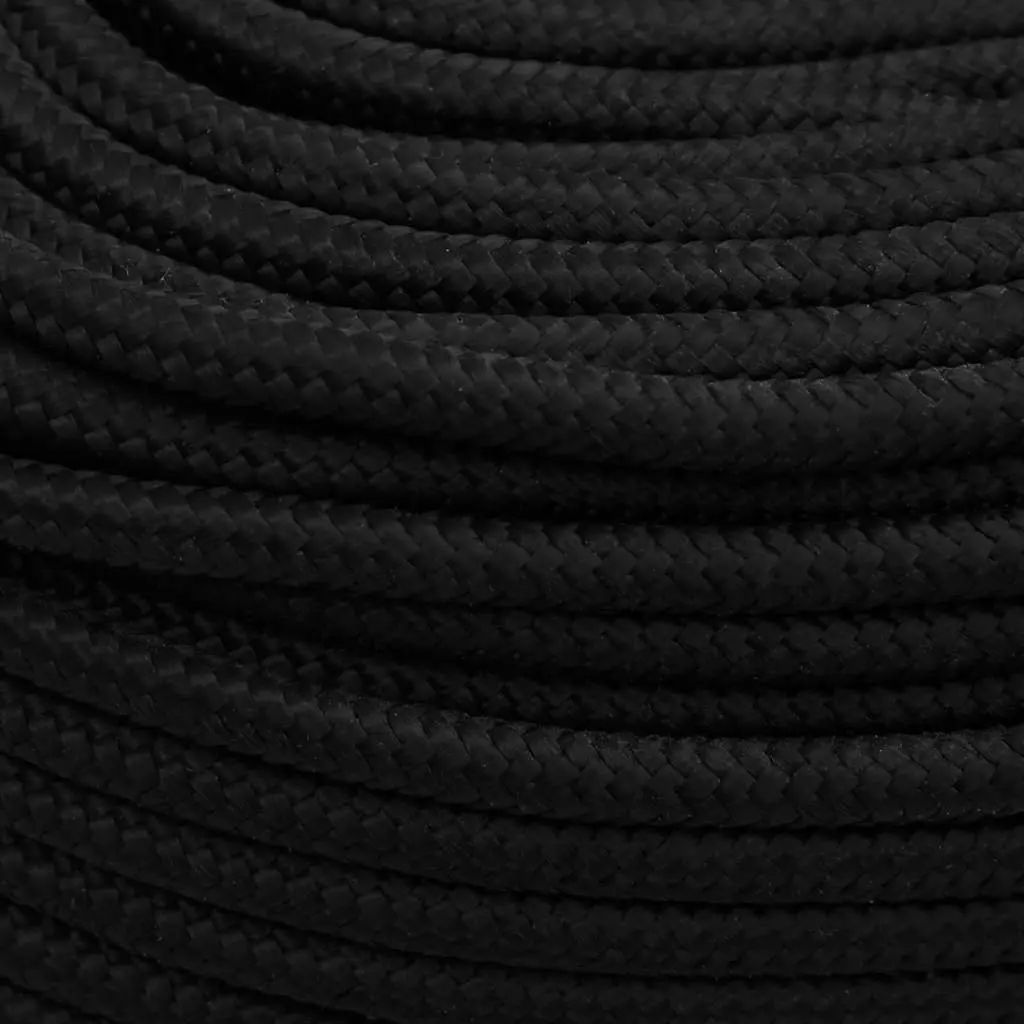 Work Rope Black 8mm 100m Braided Polyester Cord General Purpose Garden