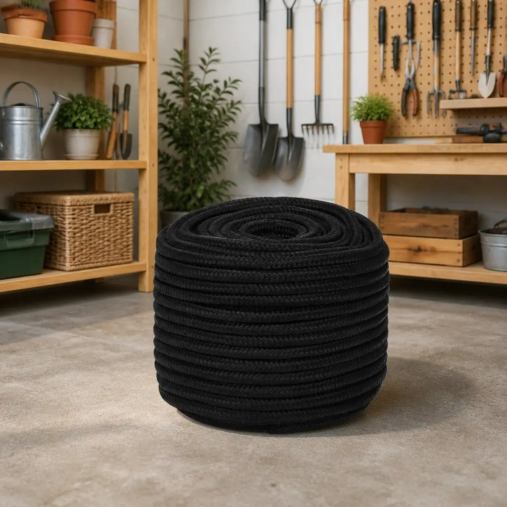 Braided Work Rope General Purpose 12mm 50m Black Polyester