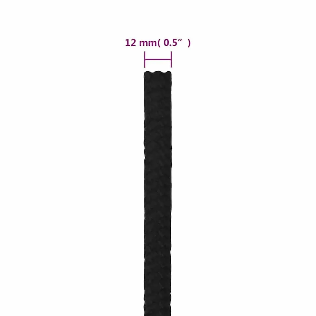 Black Braided Polyester Rope 12mm 100m General Purpose Outdoor Garden Use