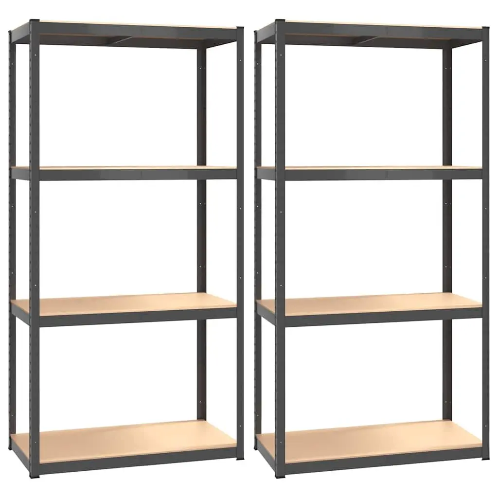 Industrial Storage Shelves 4-Layer Anthracite Steel Engineered Wood Organiser 2 Piece