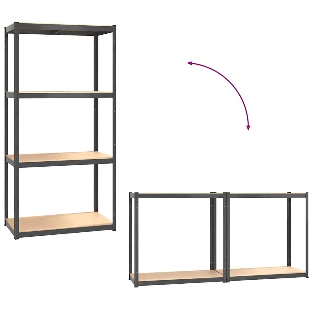Industrial Storage Shelves 4-Layer Anthracite Steel Engineered Wood Organiser 2 Piece