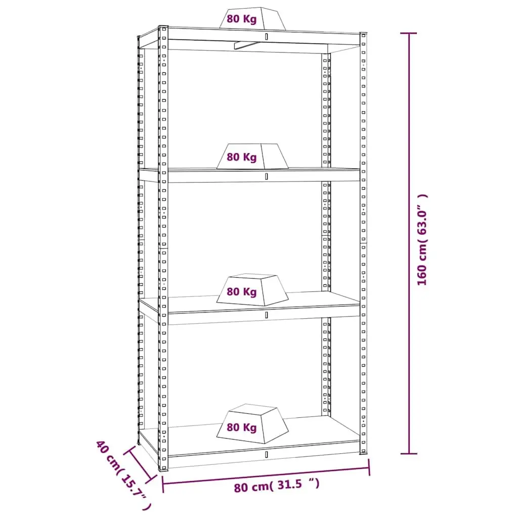 Industrial Storage Shelves 4-Layer Anthracite Steel Engineered Wood Organiser 2 Piece