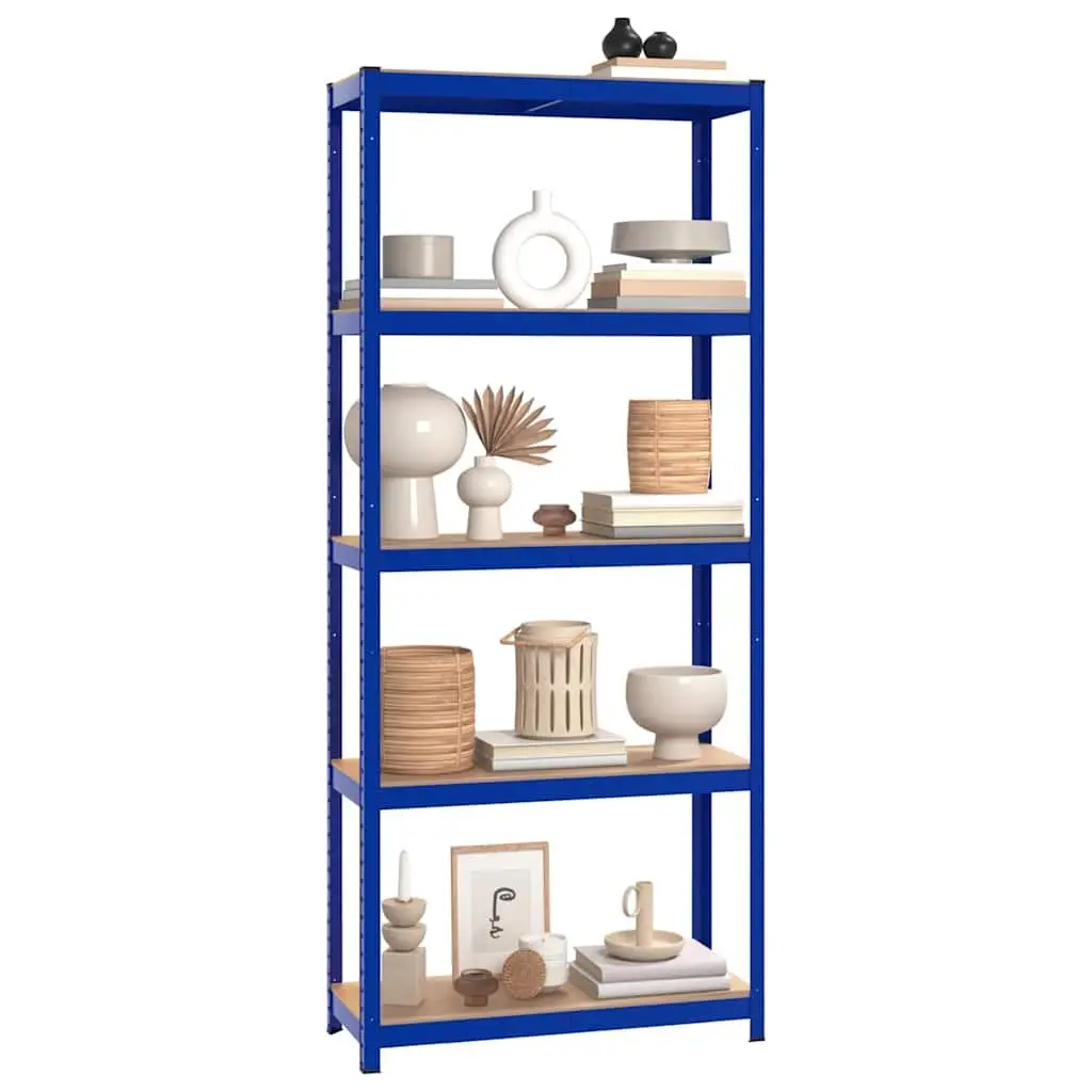 Industrial Storage Shelves 5 Layer Heavy Duty Boltless Adjustable 3 pcs Blue Steel Engineered Wood