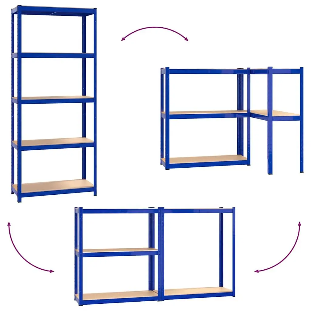 Industrial Storage Shelves 5 Layer Heavy Duty Boltless Adjustable 3 pcs Blue Steel Engineered Wood