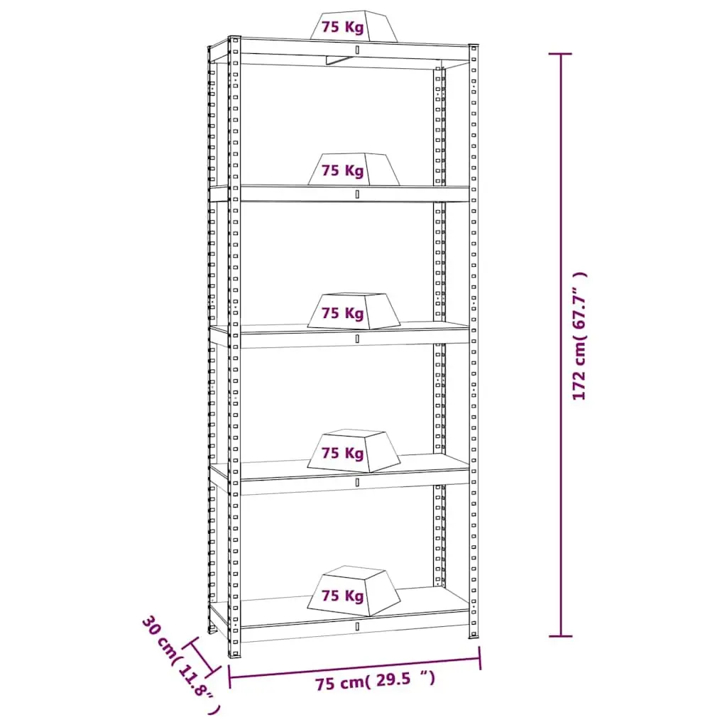 Industrial Storage Shelves 5 Layer Shelving Unit Anthracite Steel