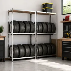 2-Layer Tire Storage Racks 2 pcs Industrial Shelving Garage Organization