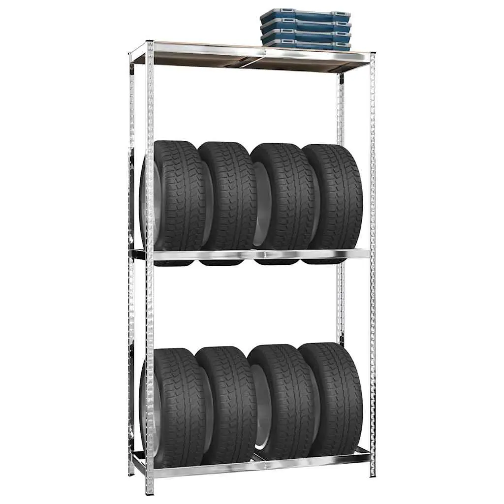 Tire Storage Racks 2 Layer Heavy Duty Steel Adjustable Shelving Silver 2 pcs